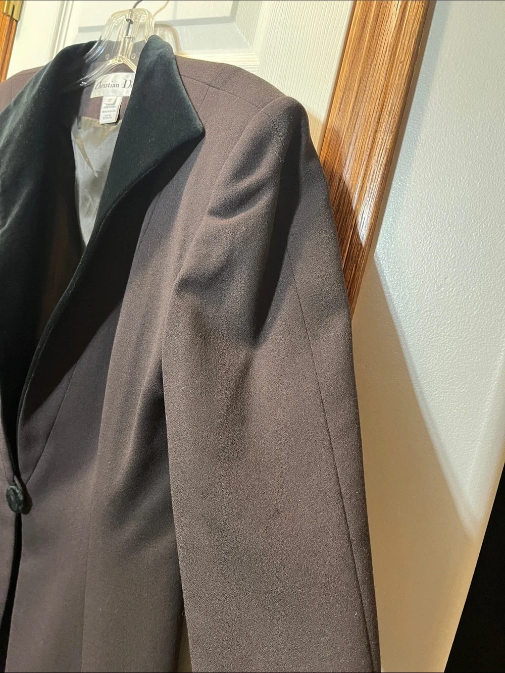 Vintage Christian Dior Brown Worsted Wool Blazer w/ Black Velvet Trim size 10